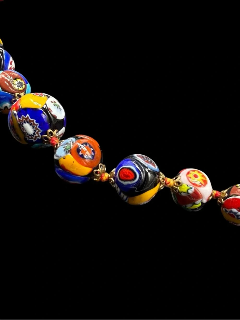 Vintage Venetian Murano Millefiori Glass Graduated Beaded Necklace Italian 20” - Picture 7 of 13